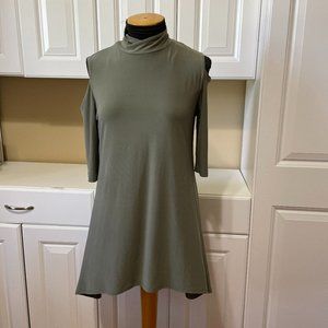 Clara Sun Woo Women's Sz XS Olive Green Cold Shoulder Dress Tunic Asymmetric